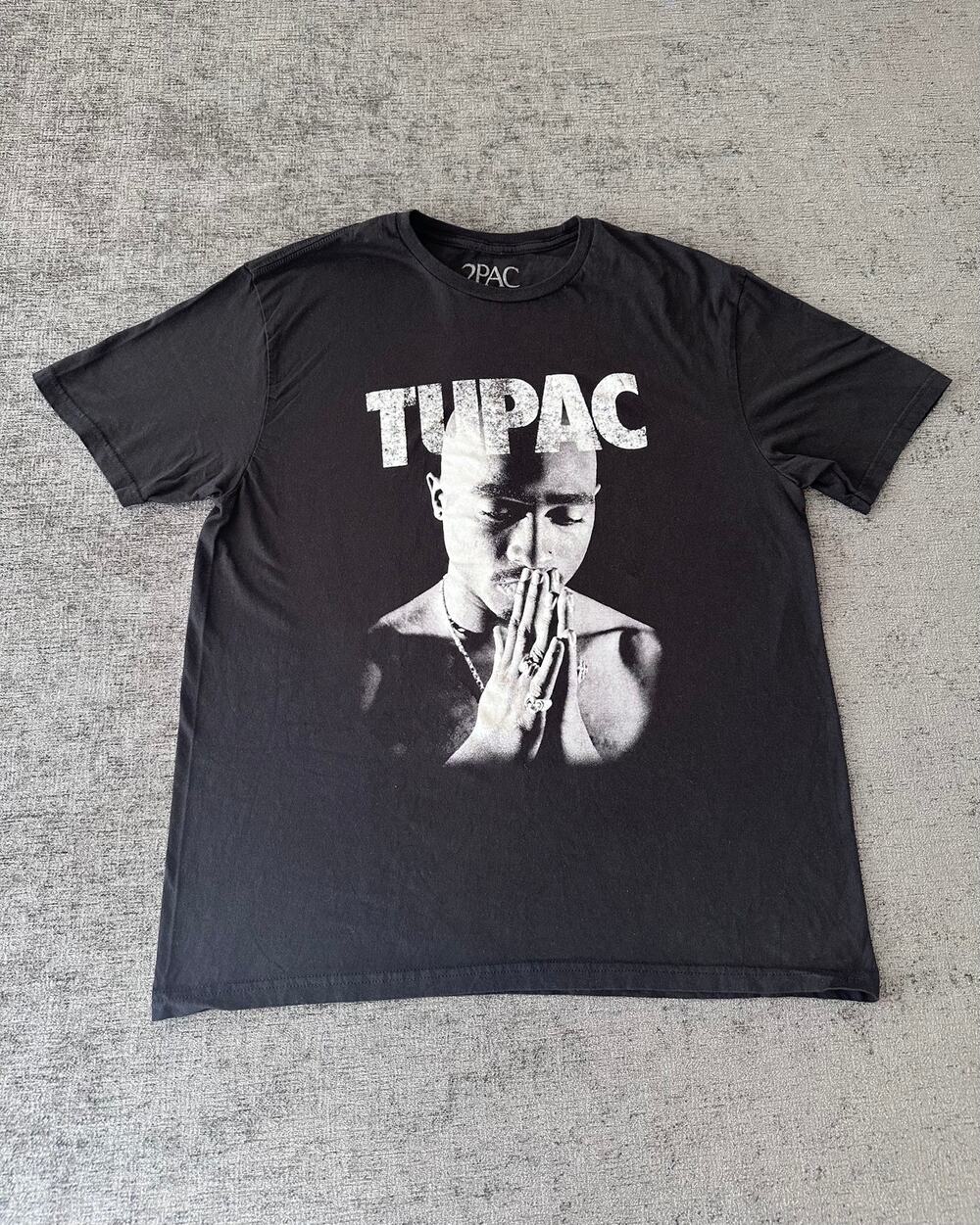 2Pac Tupac Shakur Praying Graphic T-Shirt Mens Large Black Rap Hip Hop Cotton L